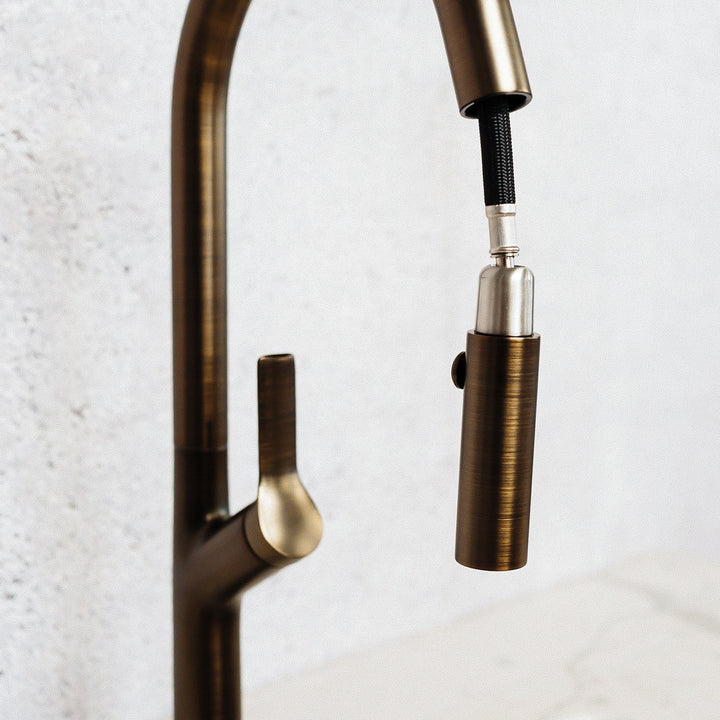Melior Antique Brass Pull Out Spray Kitchen Mixer Tap
