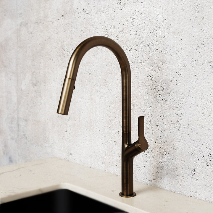 Melior Antique Brass Pull Out Spray Kitchen Mixer Tap