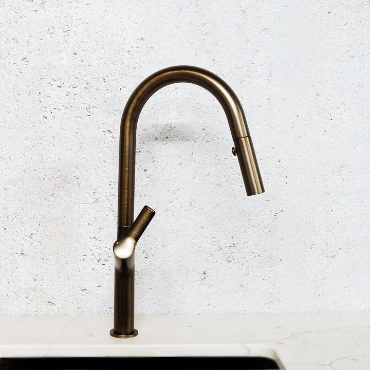 Melior Antique Brass Pull Out Spray Kitchen Mixer Tap