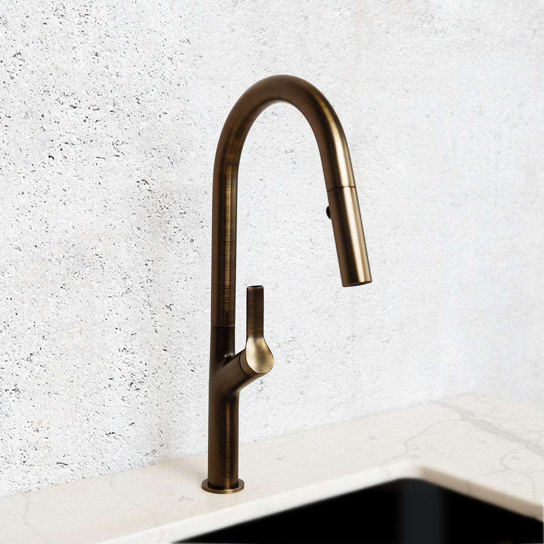 Melior Antique Brass Pull Out Spray Kitchen Mixer Tap